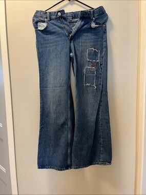Kids Blue Distressed Wide-Leg Jeans